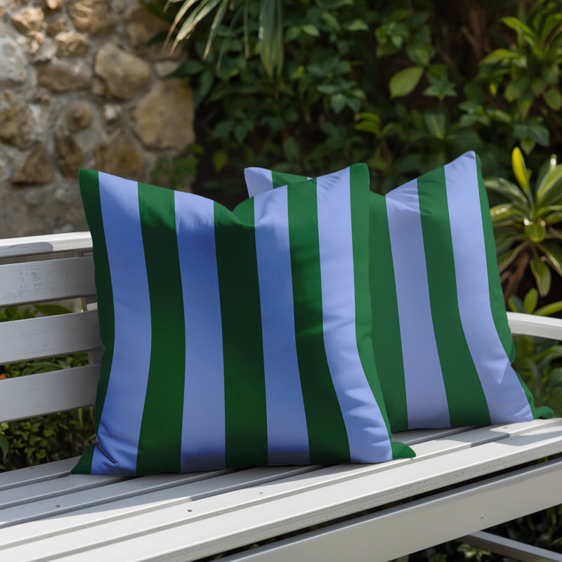 Ensemble de coussins réversibles intérieur / extérieur Stan Stripe, 18x18, Green/Periwinkle