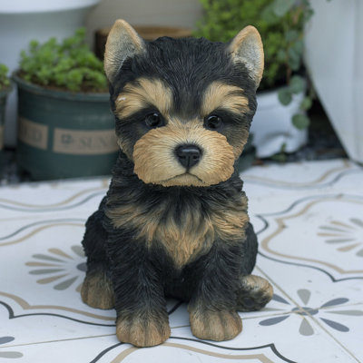 Brown Baby YorkTerrier | Handpainted Decorative Puppy Statue for Home & Garden Decor | Premium Polyresin Dog Statue | Gift for Dog Lovers | Weather-Resistant Indoor/Outdoor Decor