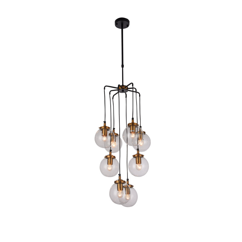 Industrial 8-Light Black Metal Chandelier With Clear Glass Shades