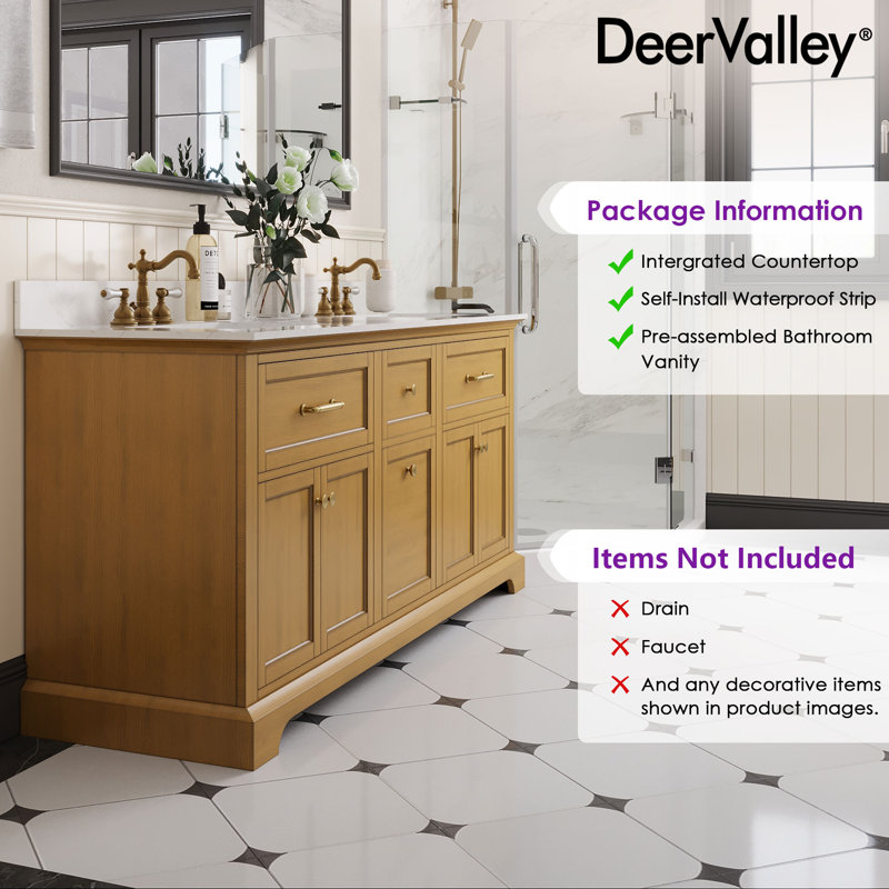 72" Walnut Freestanding Double Bathroom Vanity with Marble Top