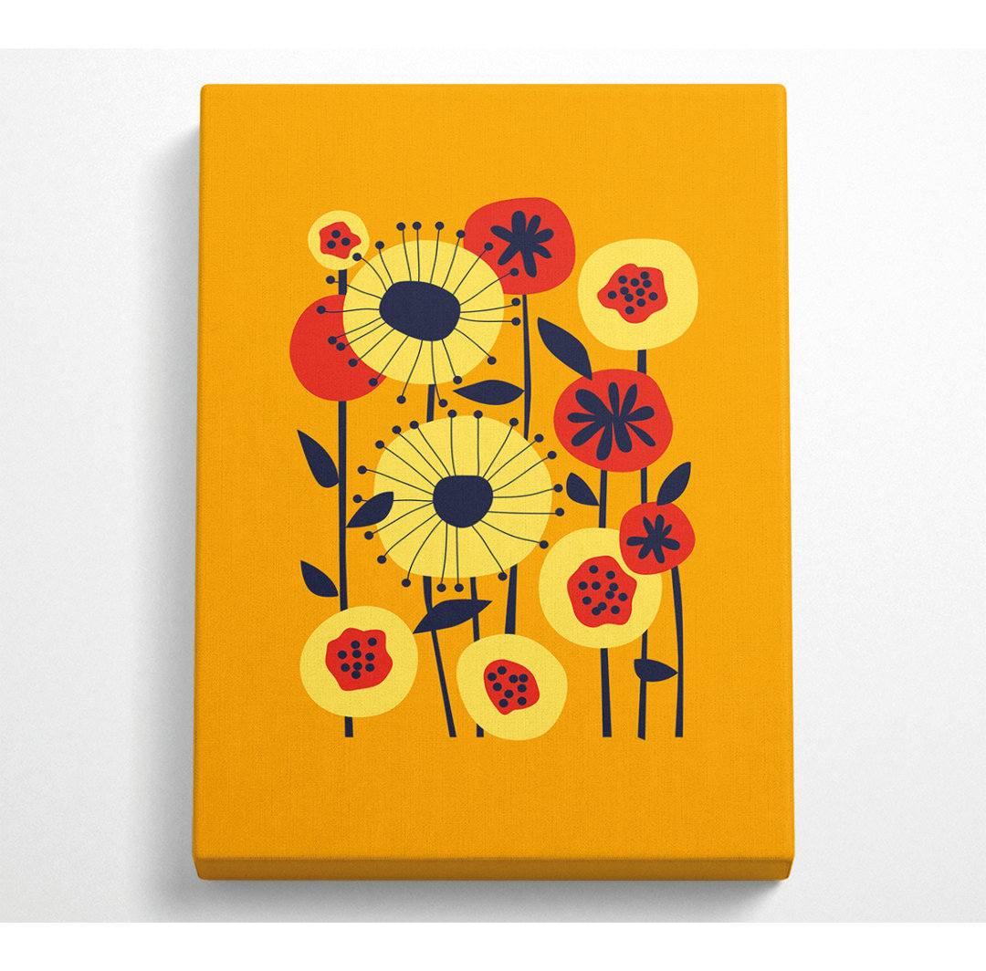 Blumen Gelb und Orange Boho - Leinwanddrucke auf Wrapped Canvas