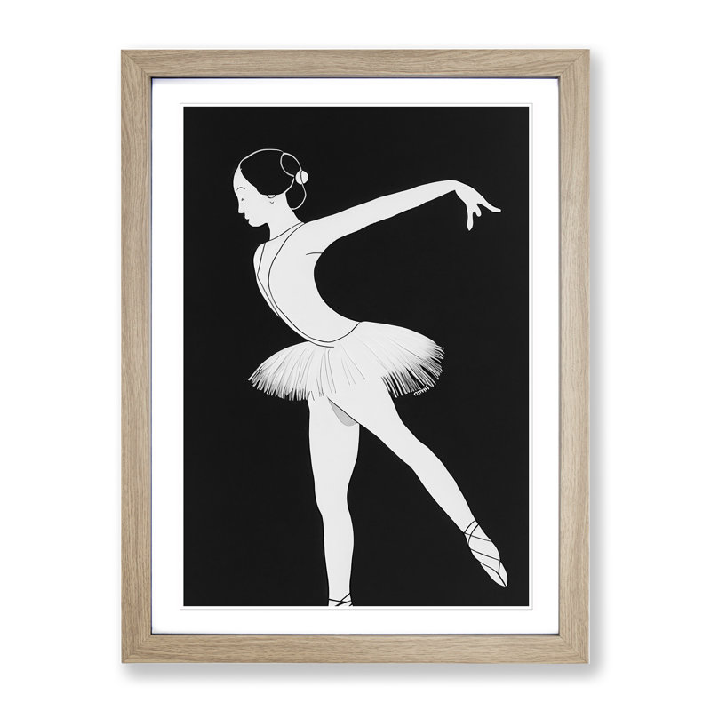 Monochrome Ballerina No.4 - Wall Art, 64cm H x 46cm W x 2cm D, Oak Framed