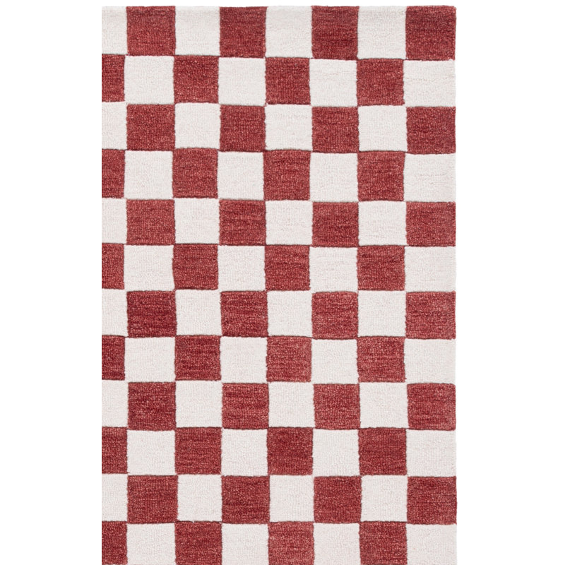 Leidi Ebony Hand Tufted Wool/Cotton Geometric Rug in Red/Ivory, Runner 2'3" x 8'