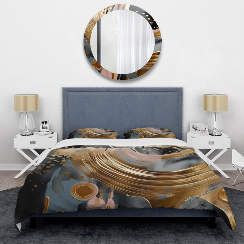 Ensemble de housse de couette en microfibre / polyester doré et noir Marble Expression VI Bedding