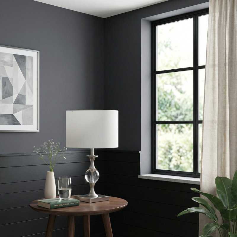 Lampe de table 19,75 "en nickel satiné avec orbe en cristal massif