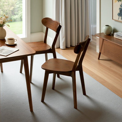 100% Solid Wood Dining Chairs Set Of 2, Mid Century Modern Dining Chairs With Curved Backrest, Kitchen Chair With Adjustable Foot Pads For Dining Room