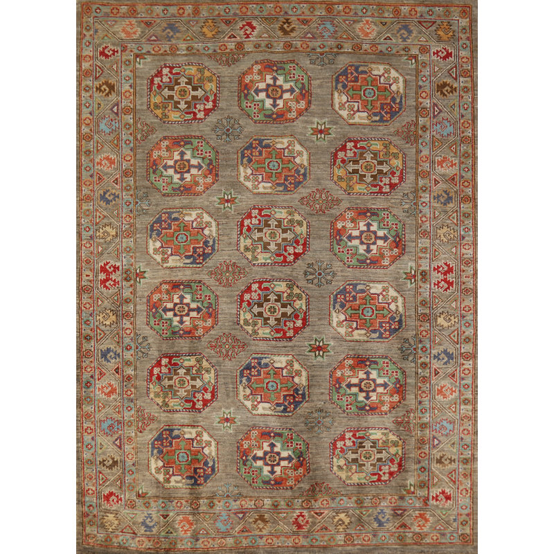 Tapis oriental géométrique en laine Kazak 5 x 6