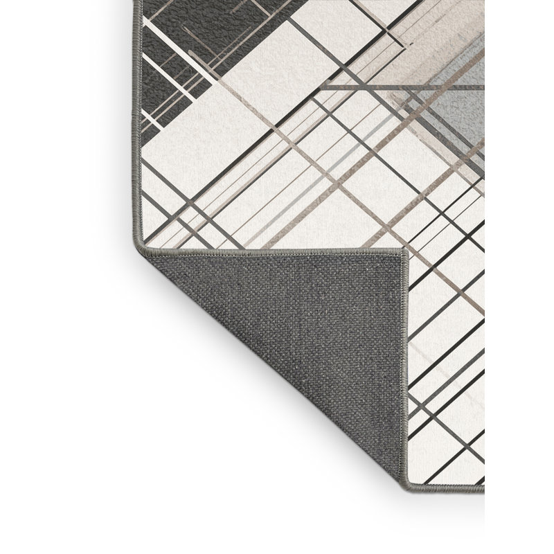Soft Plush Eakes Sleek & Chic Modern Geometric Shapes Area Rug in Gray – Gray Binding, 6' Round