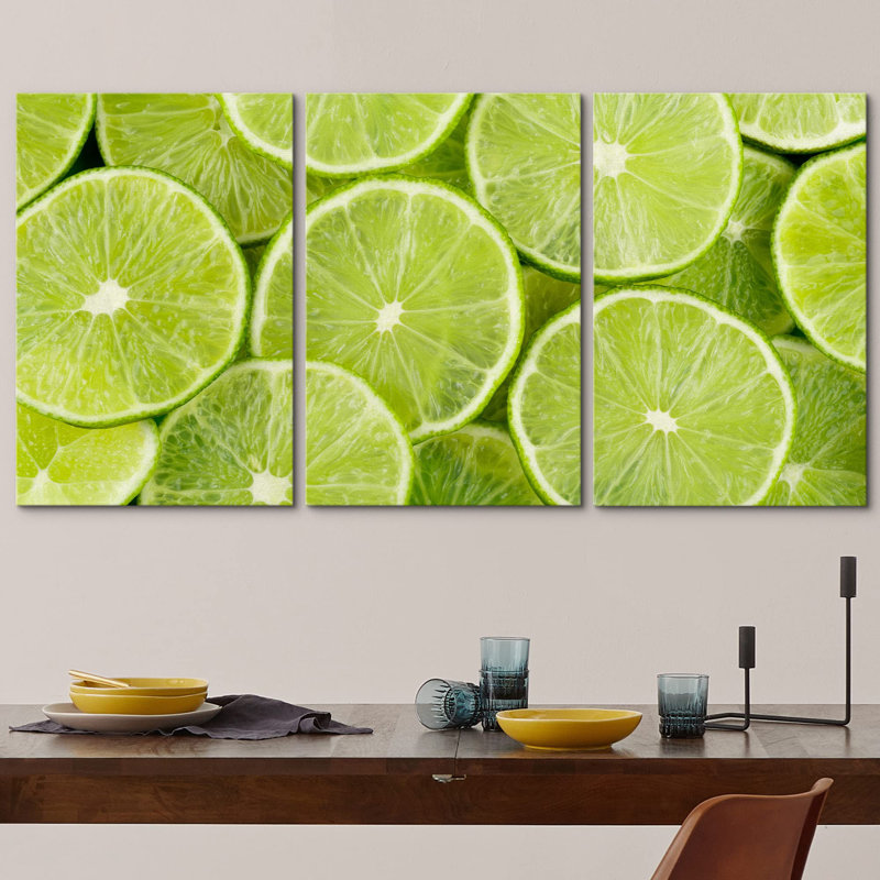 Décoration murale moderne citron vert transparent, Toile tendue, H 24 po x l 48 po