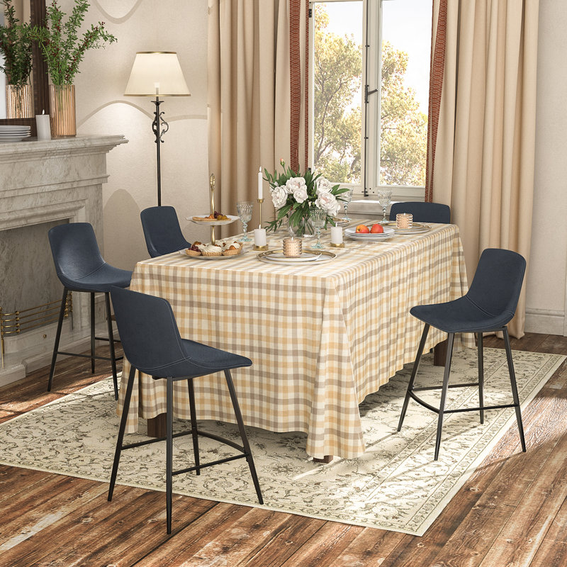 Nevaeah Upholstered Counter Stool with Metal Frame, Black, 3