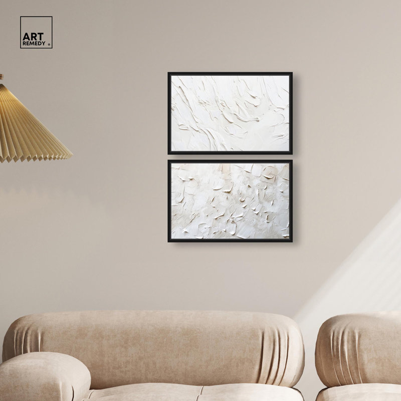 «Golden Tranquility Abstract Duo», art mural minimaliste sur toile par Art Remedy, H 11 po x l 16 po, Structure noire