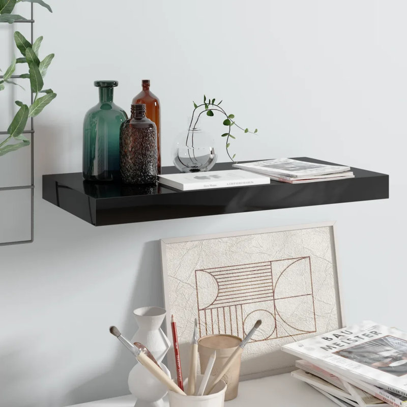 Artamas Floating Shelf, High Gloss Black, 3.8cm H x 23cm W x 50cm D