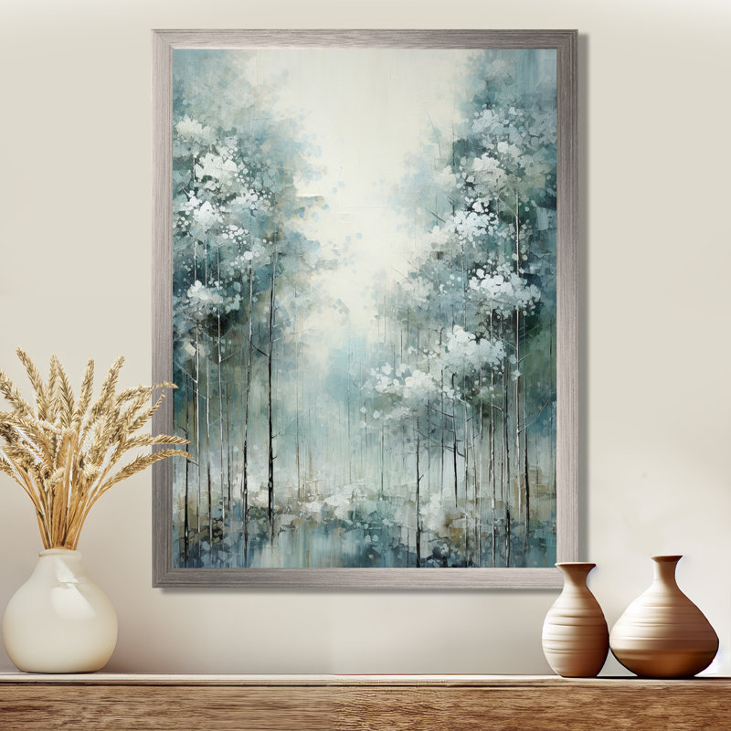 Pin, forêt enchantée I - pin, art mural, Cadre simple argenté, H 32 po x l 24 po x P 1 po