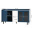 Armoire de cuisine 55 po avec portes en verre, 2 tiroirs bleus, buffet élégant, tiroirs et compartiments ouverts, rangement-4145637