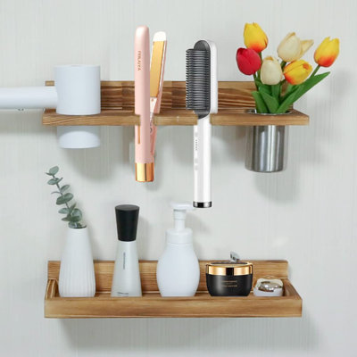 Organisateur mural pour outils pour cheveux, support de séchoir à cheveux rustique 2 couches
