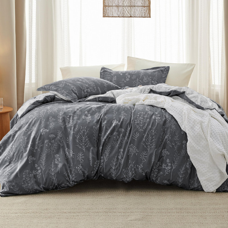 Best Seller Bedsure Comforter Set Reversible Cute Floral Bedding, 89GSM, Dark Gray, Full