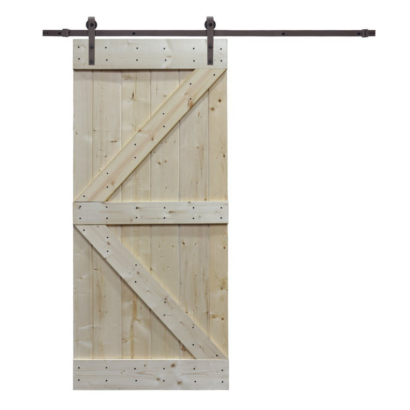 Porte de grange à panneaux et en bois avec quincaillerie d'installation, Brut, 30 po x 84 po