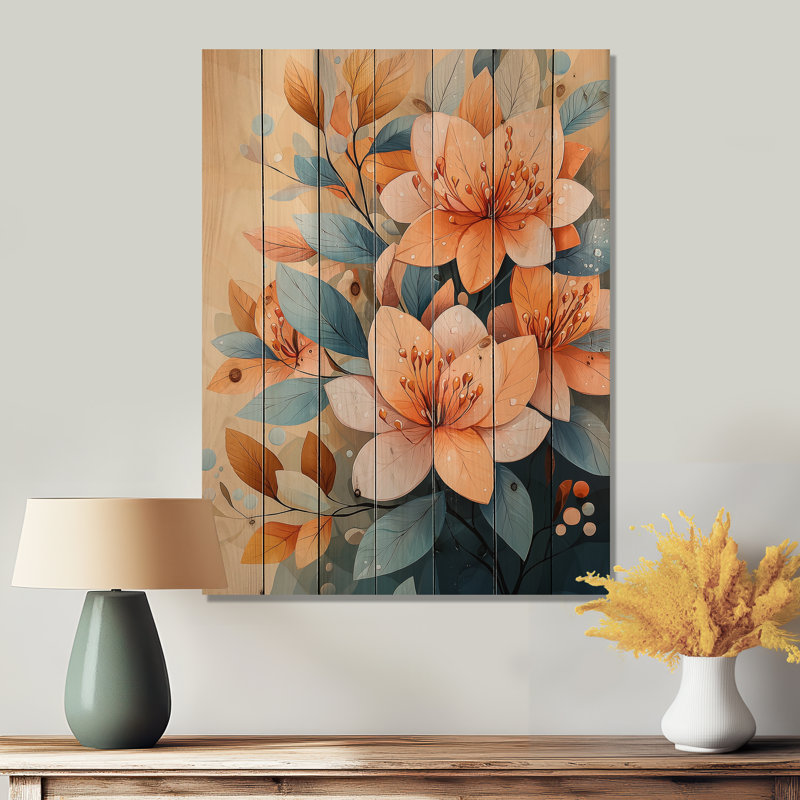 Botanical Colors Of Summer Rhododendron Flowers - Rhododendron Wood Wall Art - On Natural Pine Wood, 44" H x 34" W x 0.78" D
