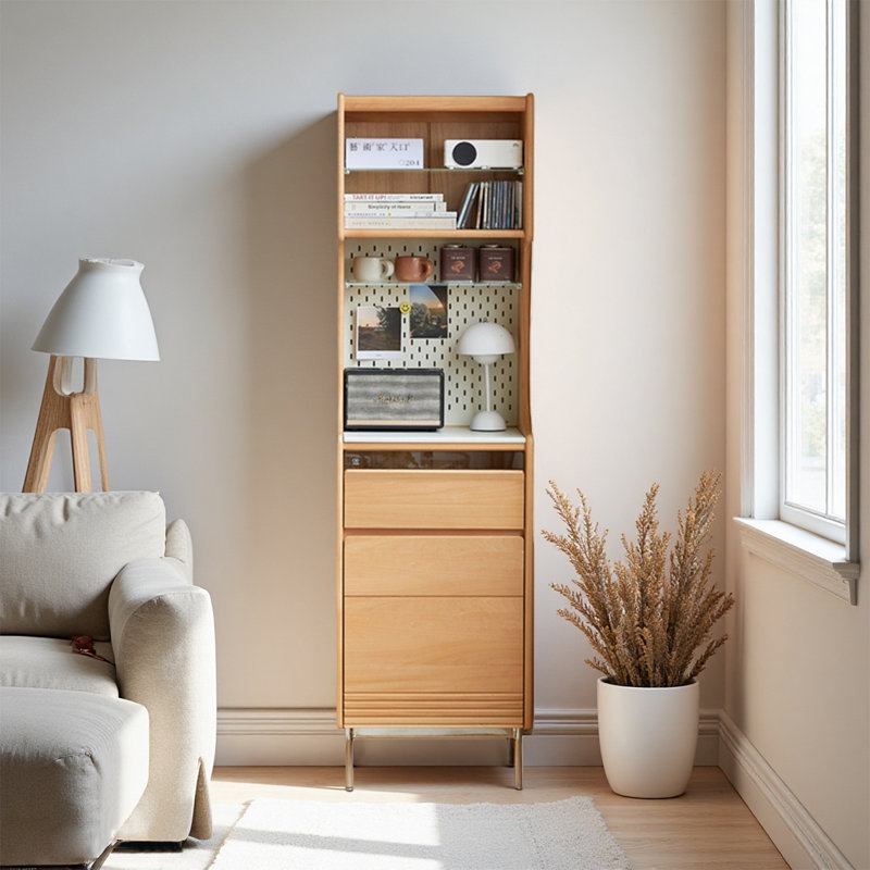 Solid Beech Pantry Cabinet with Sintered Stone Top, Slim & Tall Design