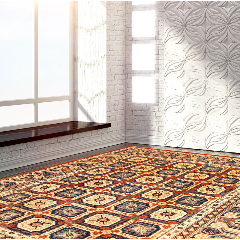 Tapis décoratif en laine noué à la main de conception unique 8 pi x 9 pi 8 po noué à la main New Age