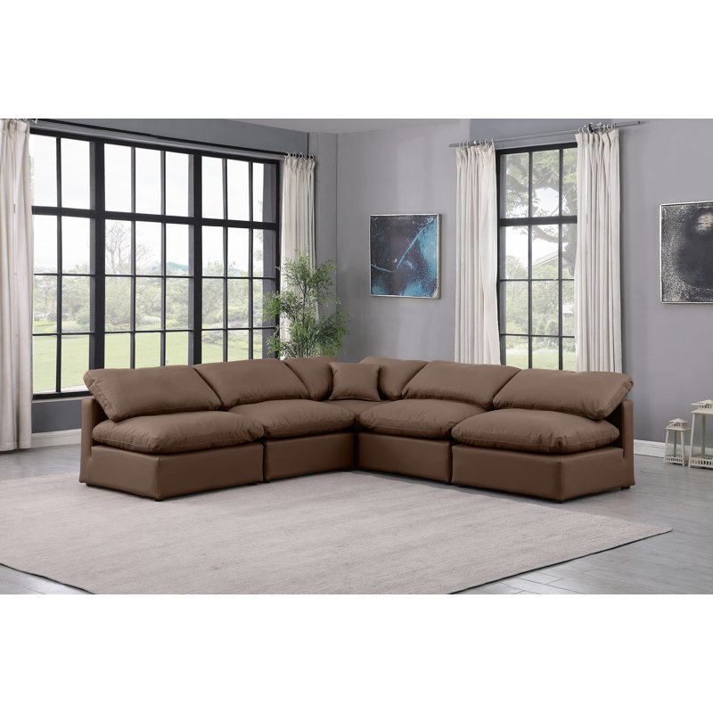 Hinami Upholstered L-Shaped Sectional Reversible, Brown Vegan Leather