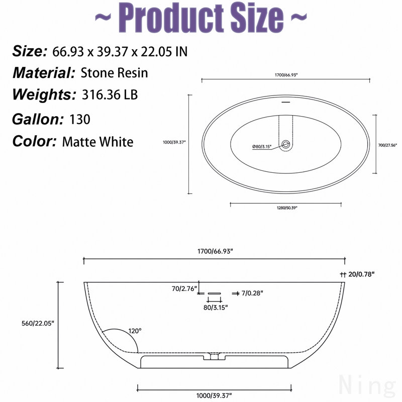 67" Premium Solid Surface Deep Soaking Bathtub