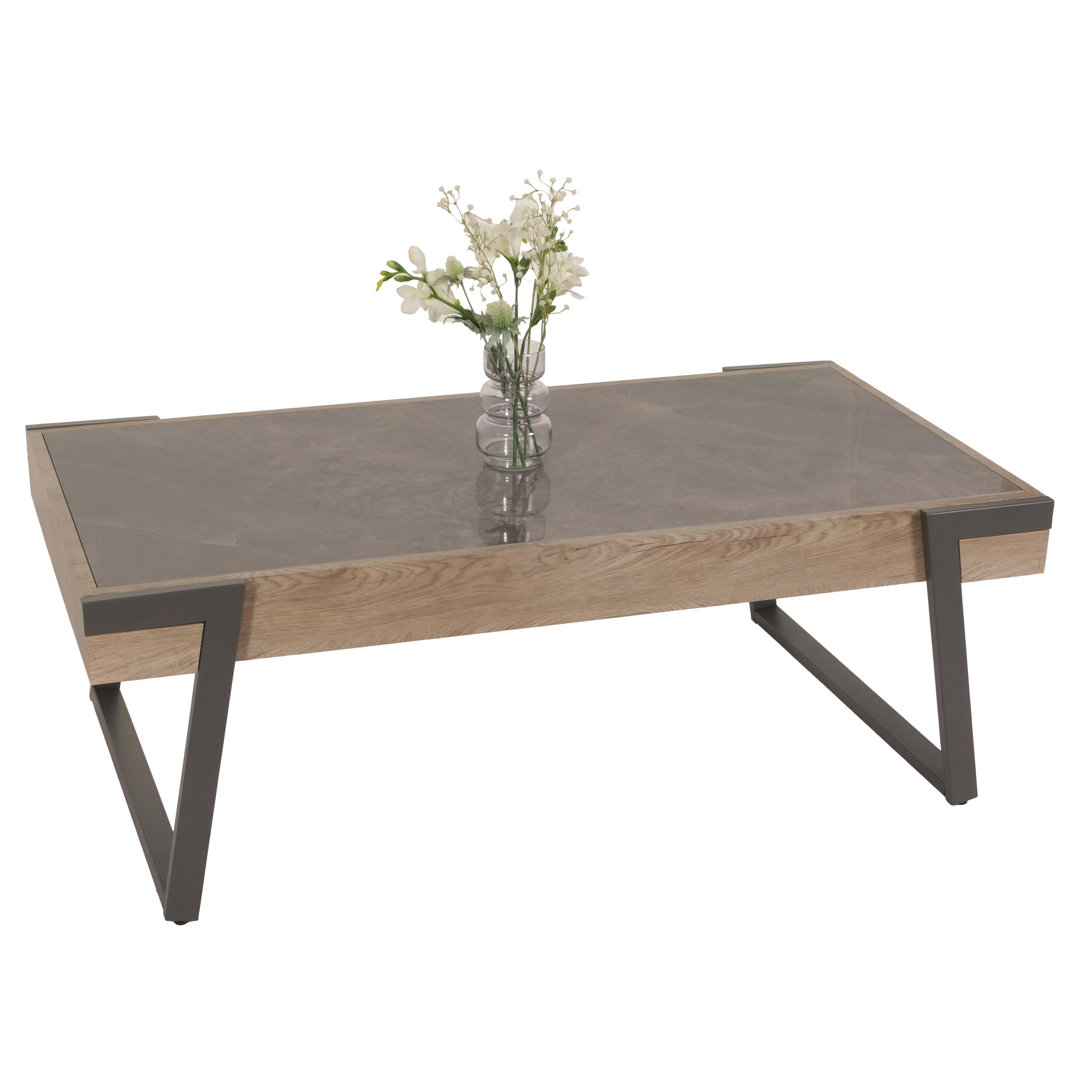 Couchtisch MCW-L89, Sofatisch, Sinterstein Eisen MDF 43x120x64cm grau Marmor Holz grau-braun