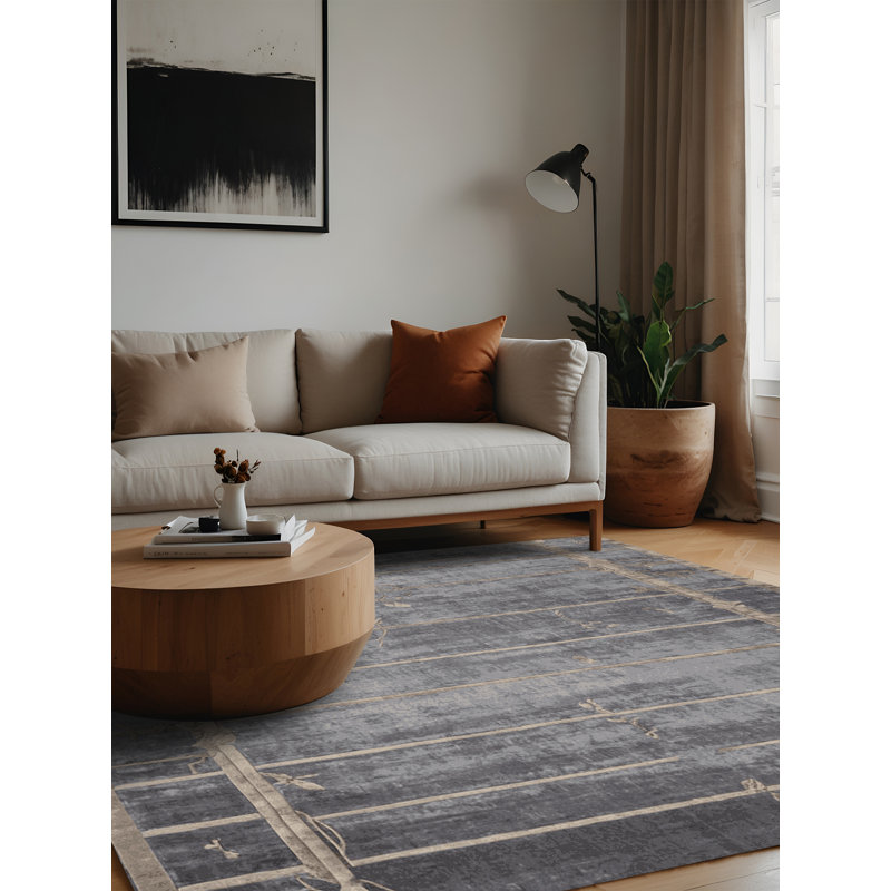Machine Washable Gray Area Rug, Square 4'