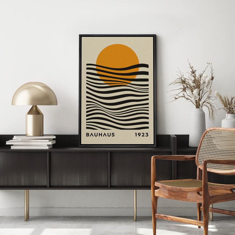 Abstrait, blocs de couleurs vibrantes, formes de vagues géométriques de style Mid-Century Bauhaus, Noir, H 24 po x l 16 po