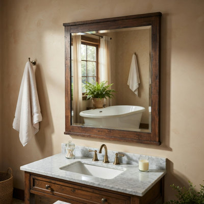 Miroir de commode Niti, cadre rustique en bois de bouleau brun foncé, 41 x 42