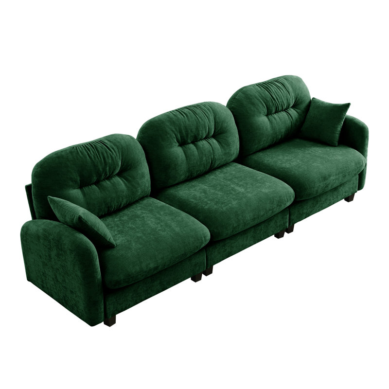 Three-Seate Modular Sectional Couch,Soft Chenille Fabric High-Density Foam,Tufted Cushion Backrest Design Ergonomic Design,Elegant Armrests,High Quality Wooden Base,Fits Bedrooms Living Rooms,Green