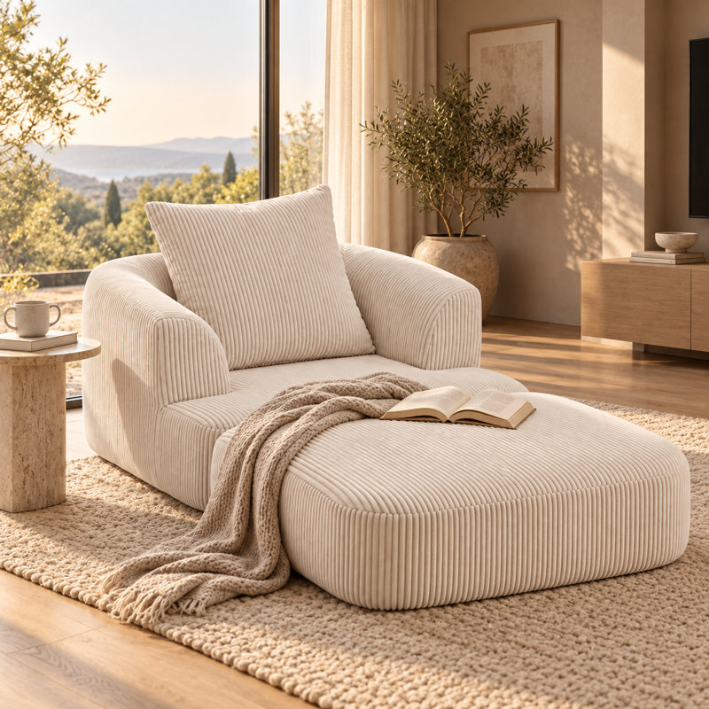 Fauteuil lounge convertible surdimensionné de 180 cm (71 po), fauteuil profond 2 en 1 en velours côtelé avec méridienne dépliable