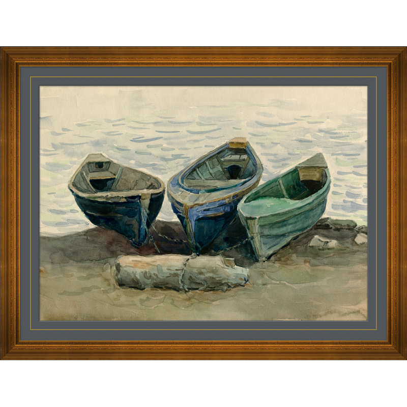 Trois bateaux - Peinture encadrée sur papier
