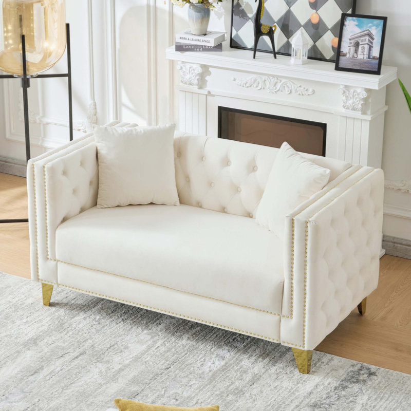 Canapé 58 po Chesterfield 58 po, Beige, H 29 po x l 58,6 po x P 30 po