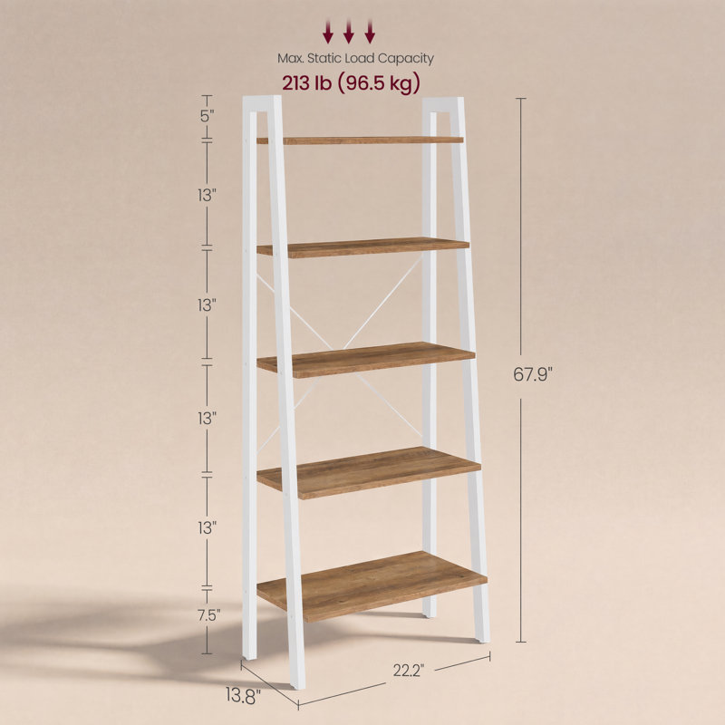 Bibliothèque échelle en métal Jabari, Blanc / Brun rustique