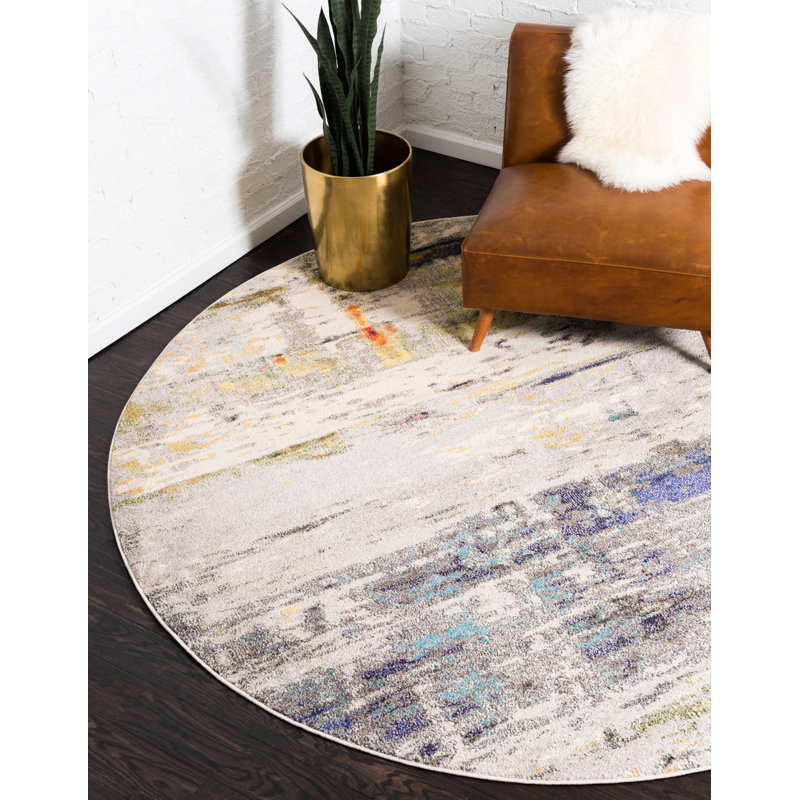 Keimar Washable Abstract Indoor Rug, Round 8'