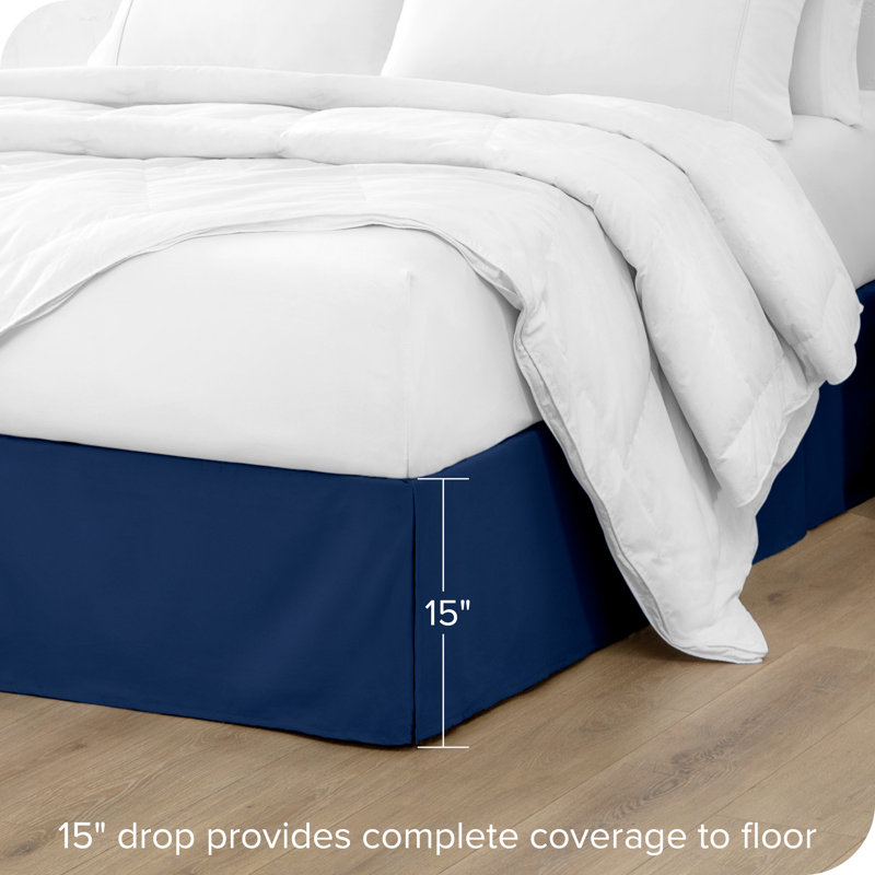 Dark Blue Polyester Twin Bed Skirt with Pleats