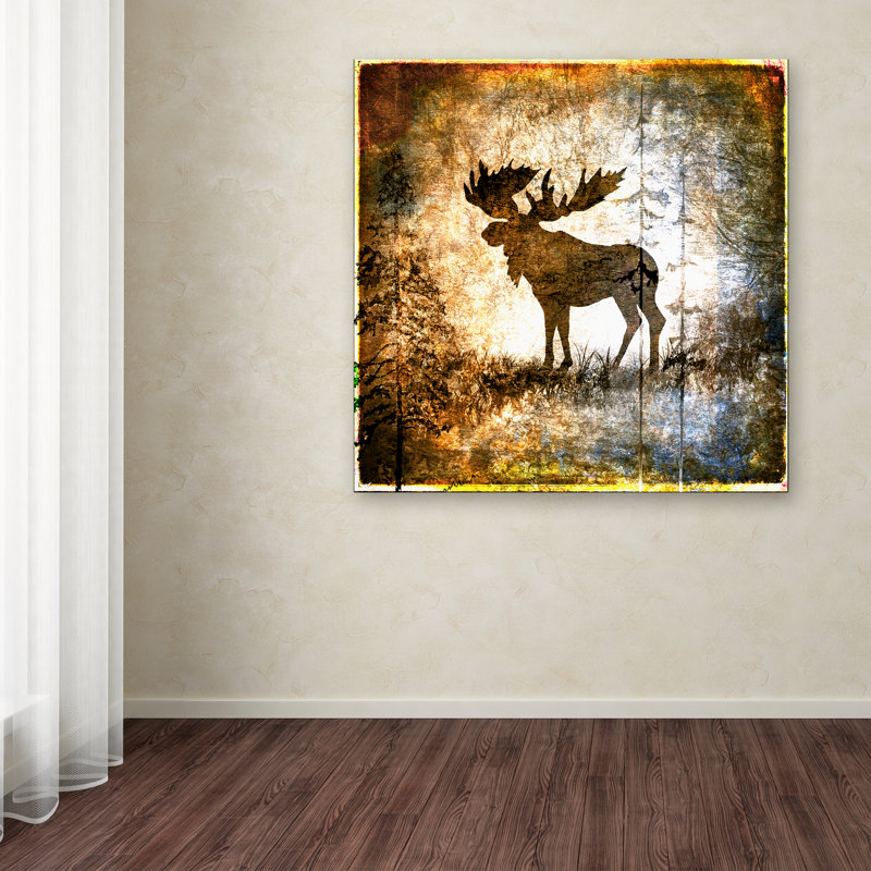 High Country Moose Brown Silhouette Canvas Art with Floater Frame