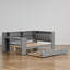 Lit de jour double avec lit gigogne et bureau, tête de lit tapissier, tablettes de rangement avec station de charge et DEL, contemporain-871034272