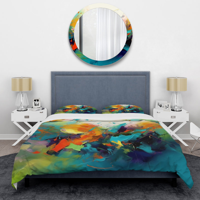 Ensemble de housse de couette en microfibre / polyester Orange Blue, Housse de couette pour très grand lit et 2 très