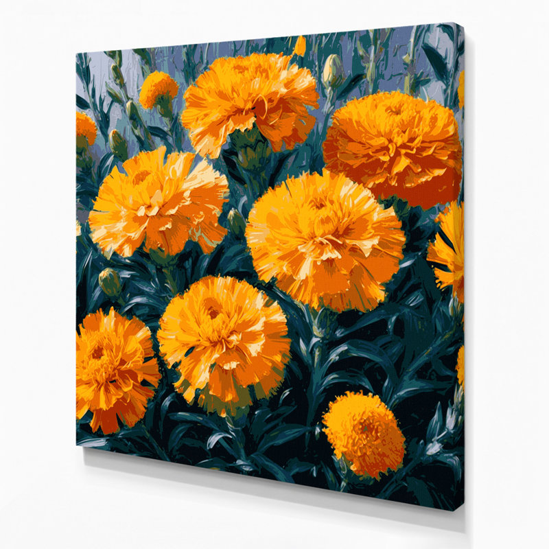 «Botanical Marigolds», art mural sur toile grise, H 32 po x l 32 po