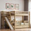 Lit superposé avec escalier de rangement, glissade et 2 tiroirs-1825065178