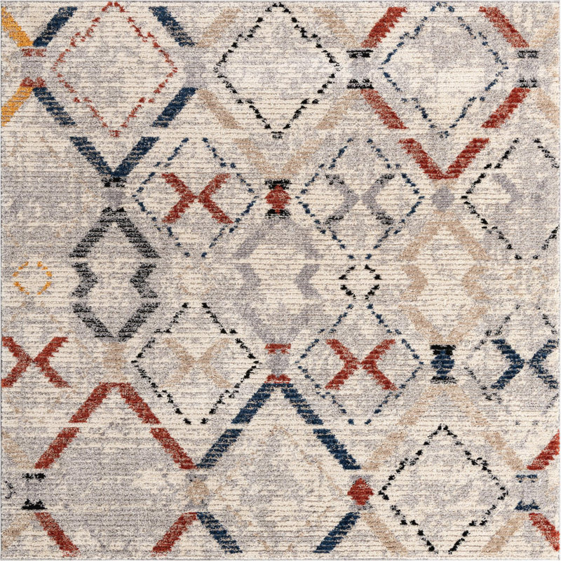 Tapis beige à motif géométrique Tucson, Carré 8 pi