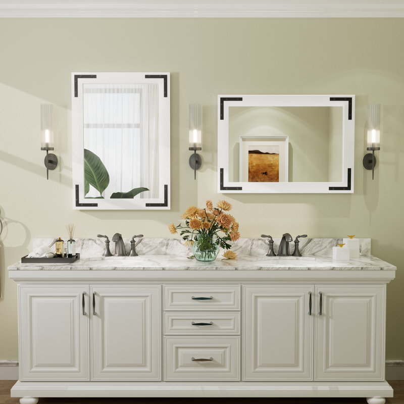 Miroir mural Amara Rustic Farmhouse, Blanc, 28 po x 20 po
