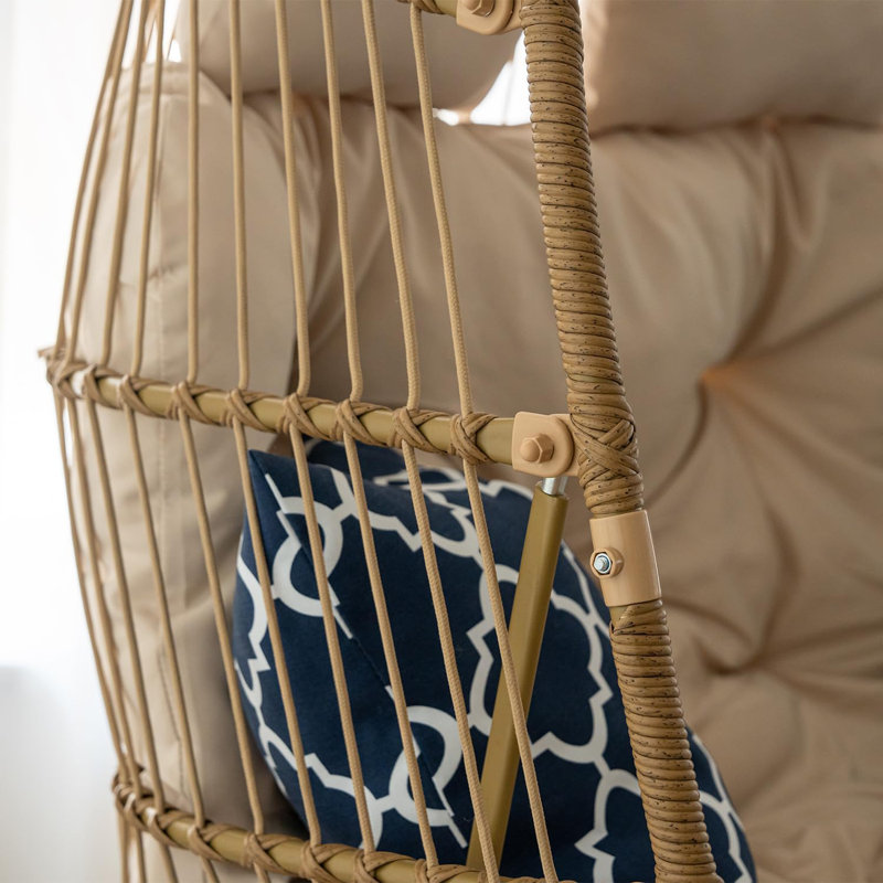 Chaise berçante d'extérieur en osier avec coussin pour 2 personnes Wicker, Beige/brun