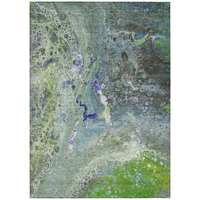 Tapis intérieur lavable abstrait vert et vert lime HomeRoots 9 pi x 12 pi