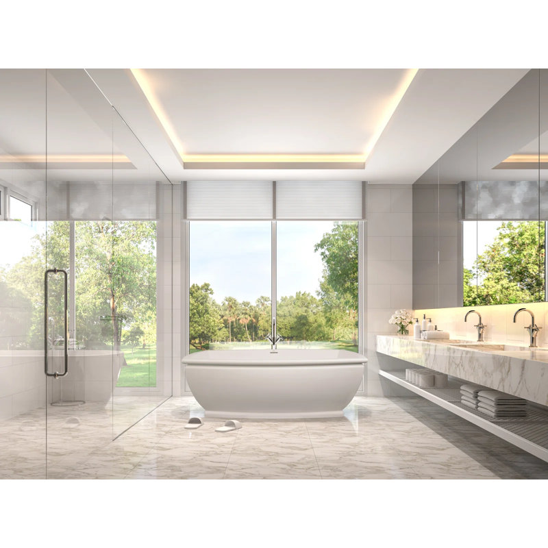 Niantic 66.25'' x 37.25'' Air Solid Surface Bathtub, Glossy White, Satin Nickel