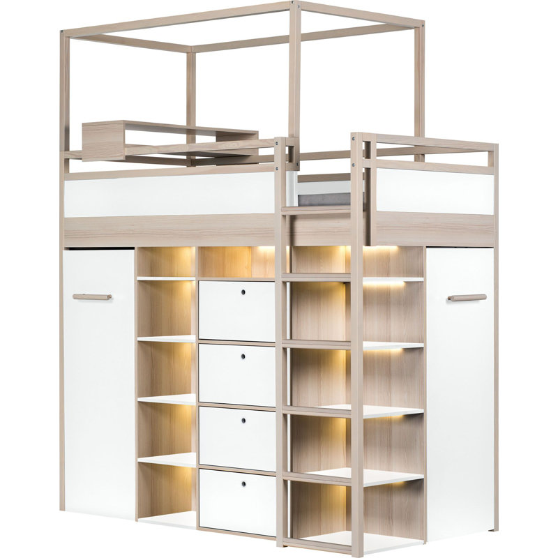 Robena European Single (90 x 200cm) High Sleeper Bed with Drawers, White, Right