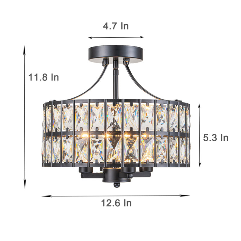 Plafonnier semi-encastré en cristal 4 lumières, Noir