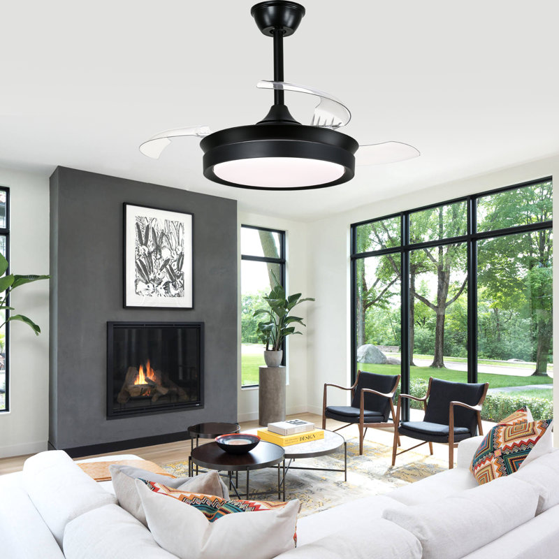 Ventilateur de plafond rétractable 36 "avec lumière Gerede, ventilateur sans lame moderne avec télécommande